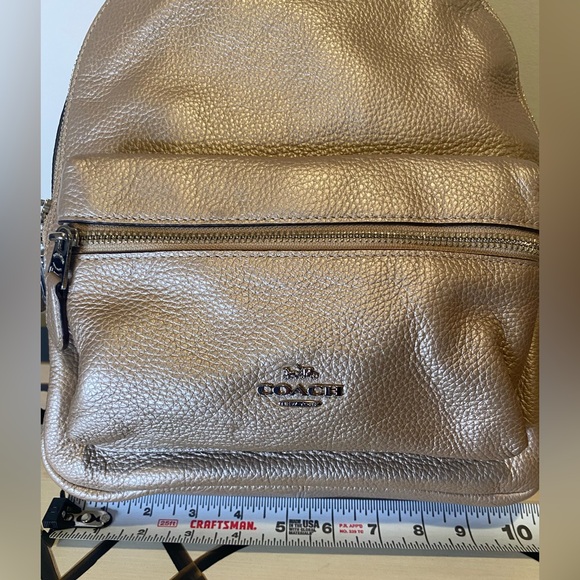 Coach Crome Metallic Taupe Backpack Pebbled Leather Excellent Condition - Picture 8 of 14